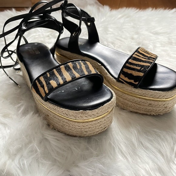 Bleecker & Bond Odette Tiger Calf Hair Espadrille Wedge Sandals 6.5M Leather - Picture 14 of 16